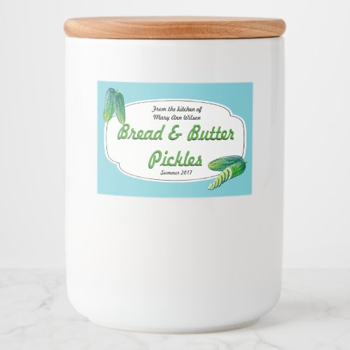 Bread and Butter Pickles Canning Food Label