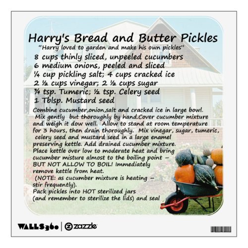 Bread and Butter Pickles Recipe Wall Decal