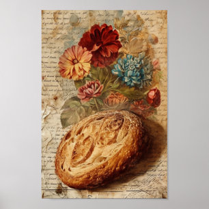 Bread and Flower Collage Poster