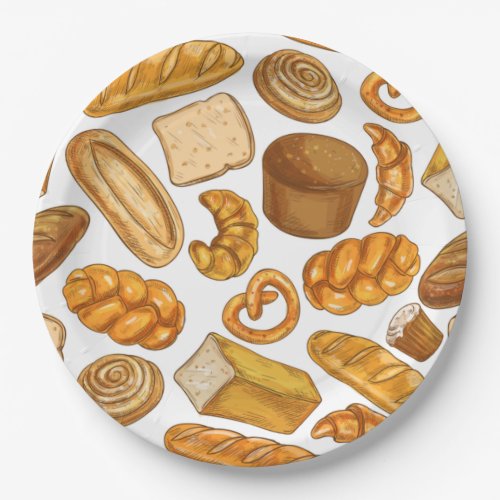 Bread and Pastry Bakery Tiled Pattern  Paper Plates