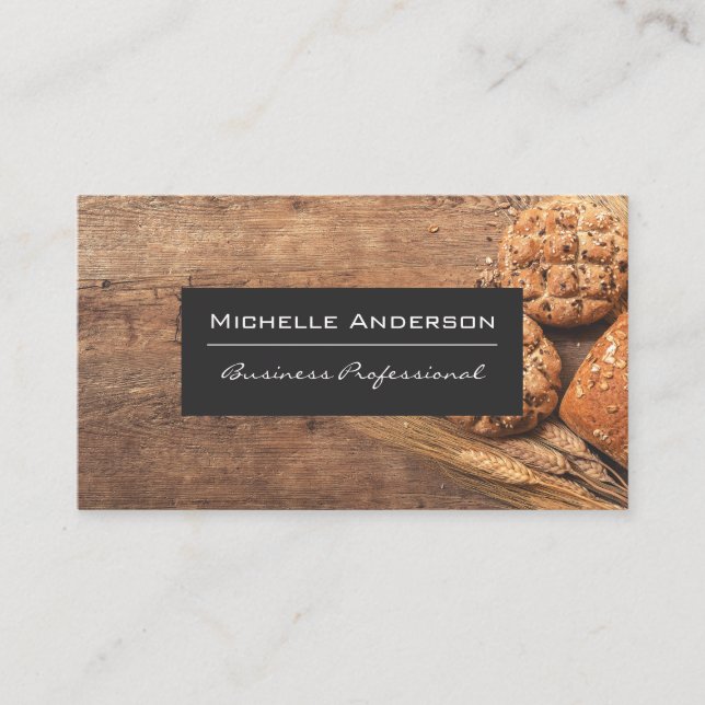 Bread and Wheat | Wooden Table Business Card (Front)