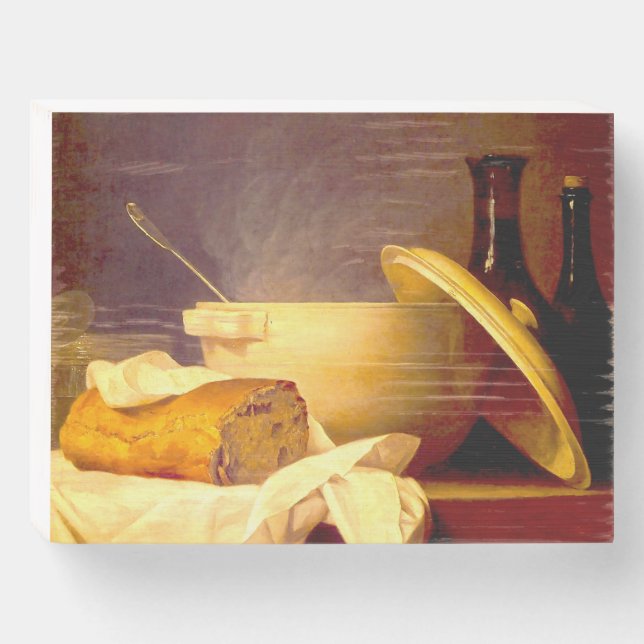 Bread and Wine by Anne Vallayer Wooden Box Sign (Front Horizontal)