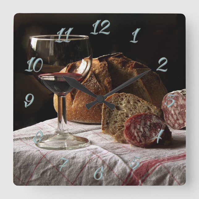 Bread and Wine Square Wall Clock (Front)