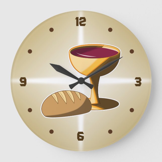 Bread and Wine The Last Supper Easter Communion Large Clock (Front)