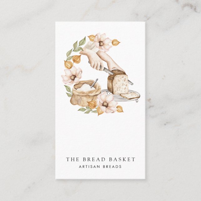Bread Baker Bakery Watercolor Bread Floral Business Card (Front)