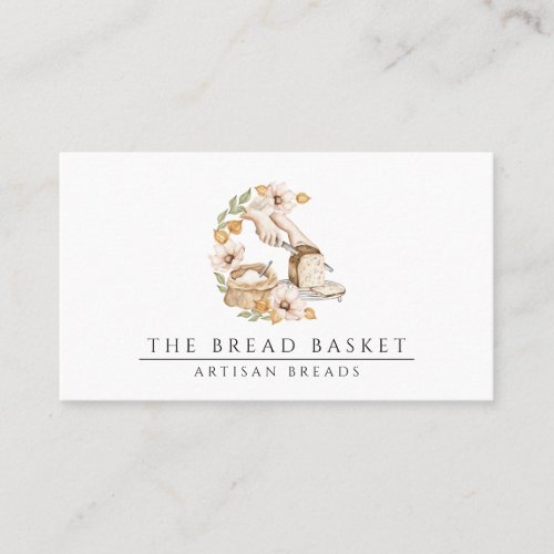 Bread Baker Bakery Watercolor Bread Floral Business Card