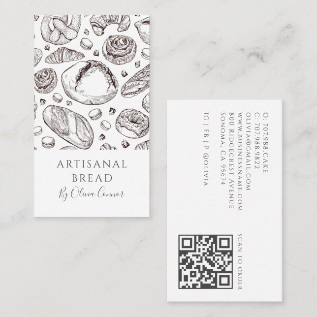 Bread Bakery Baker QR Code Social Media Business Card (Front/Back)