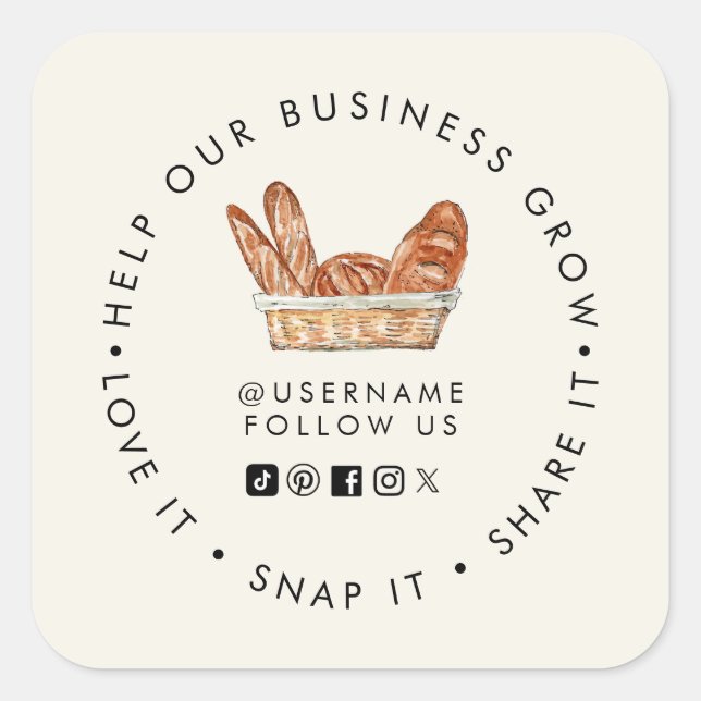 Bread Bakery Grow your Business Social media Square Sticker (Front)