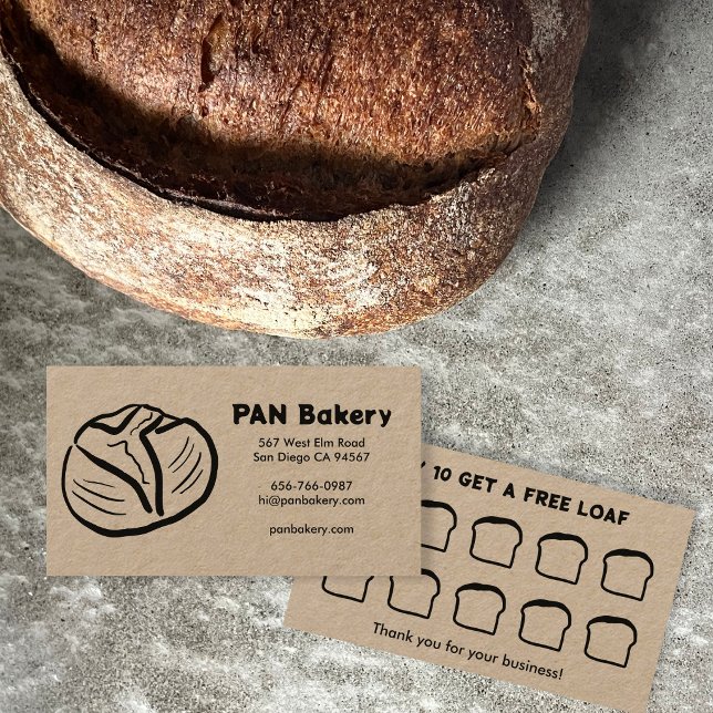 Bread Bakery Sourdough CUSTOM Hand-drawn Rewards  Loyalty Card (Bread Bakery Sourdough CUSTOM Hand-drawn Rewards Loyalty Card -Kraft paper
)