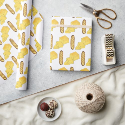 Bread Butter Baguette French Bakery Loaf Foodie Wrapping Paper