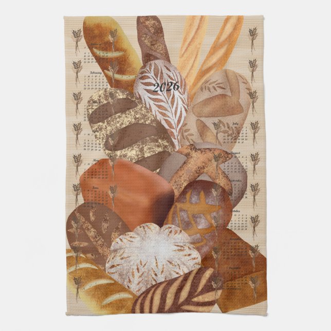 Bread Calendar Full Year 2026 Kitchen Towel (Vertical)
