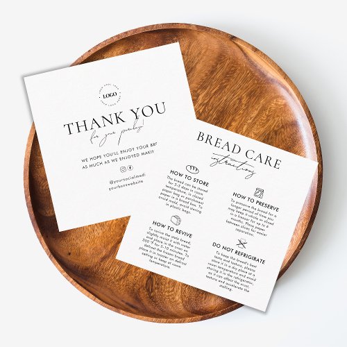 Bread Care Instructions Custom Logo Thank You Square Business Card