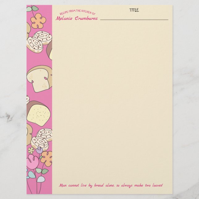 Bread cinnamon roll personalized recipe letterhead (Front)
