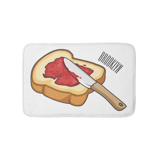 Bread & jam cartoon illustration bath mat (Front)