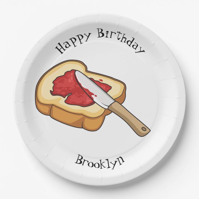 Bread & jam cartoon illustration paper plates (Front)