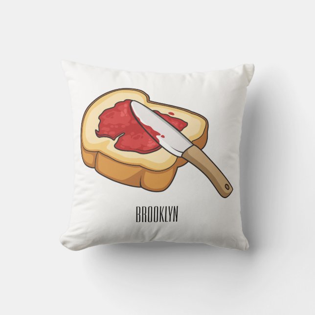 Bread & jam cartoon illustration throw pillow (Front)