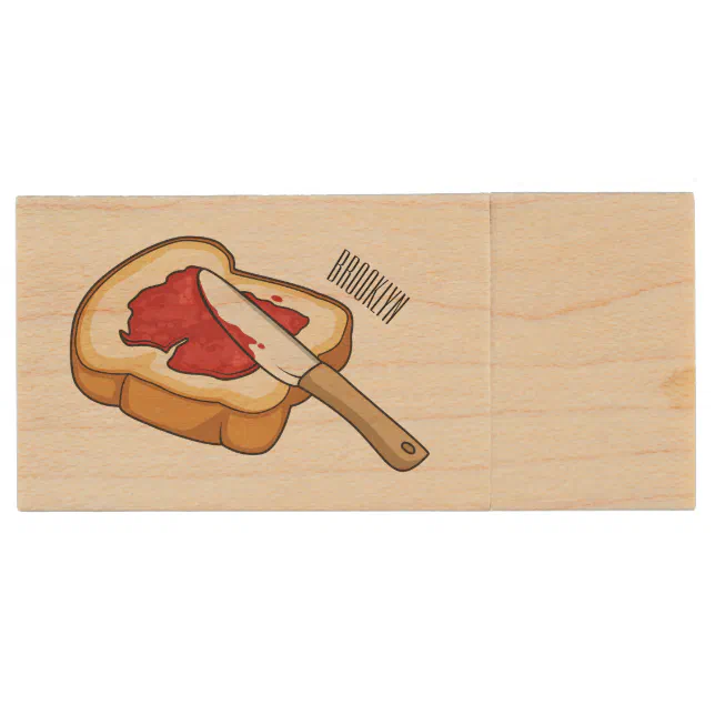 Bread & jam cartoon illustration wood flash drive | Zazzle