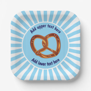 Bread Knot Pretzel on Oktoberfest Blue & White Paper Plates