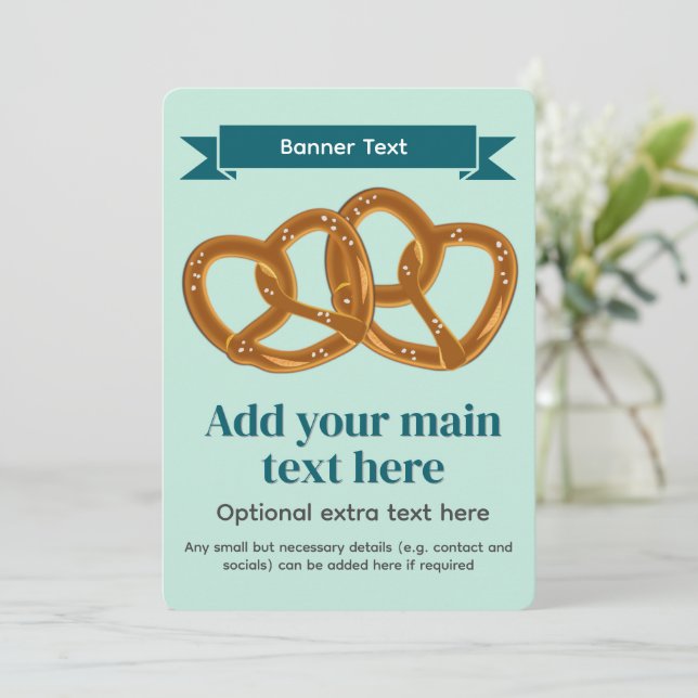 Bread Knots Pretzel Motif on pale mint - own text Invitation (Standing Front)