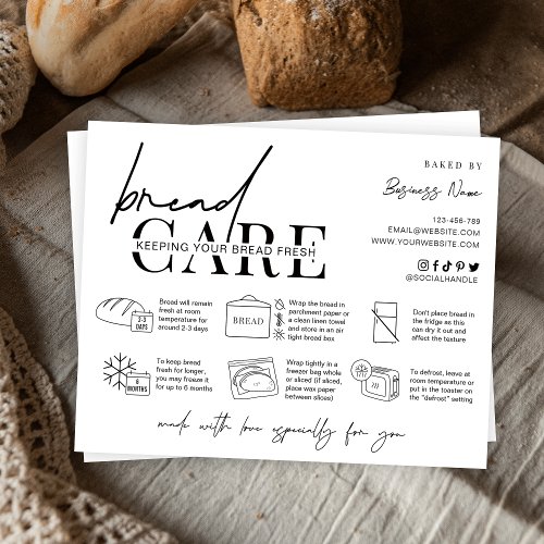 Bread Loaf Minimalist Baker Care Instructions Card
