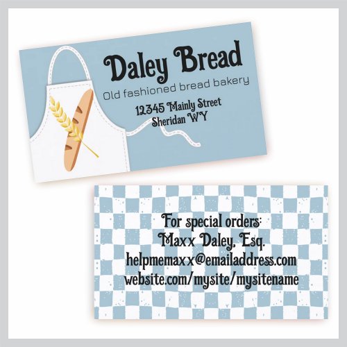 bread loaf wheat apron baker baking bakery business card