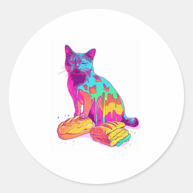 Bread Meowphosis – Glitchy Funny Cat Meme Classic Round Sticker (Front)