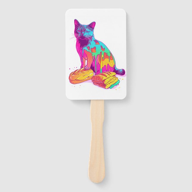 Bread Meowphosis � Glitchy Funny Cat Meme Hand Fan (Front)
