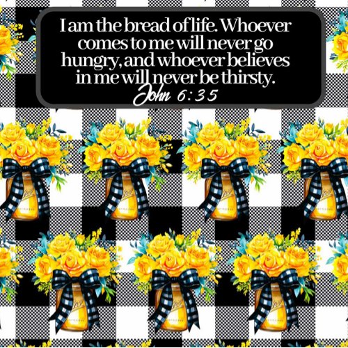 Bread Of Life Bible Verse Yellow Rose Black Plaid Placemat