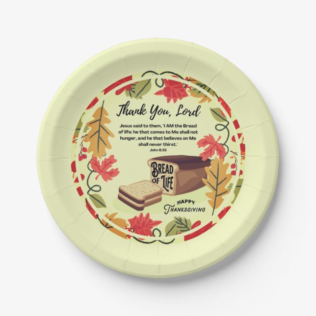 BREAD OF LIFE Happy Thanksgiving Christian Paper Plates (Front)