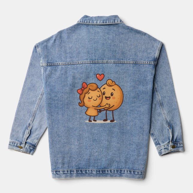 Bread of Love – Cute & Unique Cartoon Design Denim Jacket (Back)