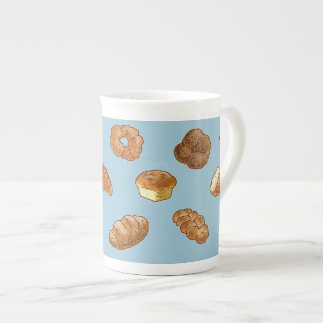 Bread pattern bone china mug - customizable (Front Right)
