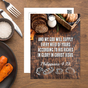 Bread Philippians 4:19 Bible Verse, Scripture Postcard