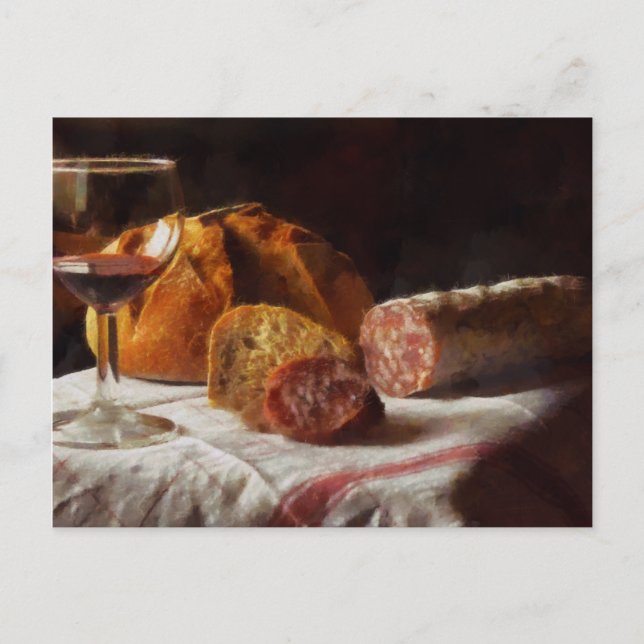 Bread, wine and salami postcard (Front)