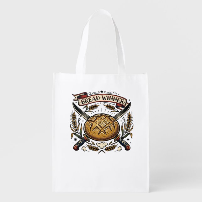  Bread Winner Sourdough Tattoo Flash Funny Baker  Grocery Bag (Front)