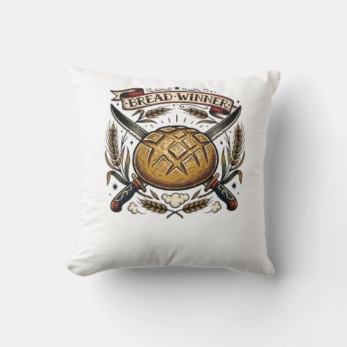Bread Winner Sourdough Tattoo Flash Funny Baker  Throw Pillow