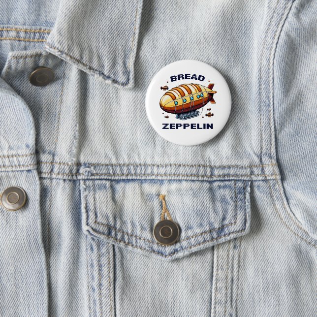 Bread Zeppelin - Whimsical 8-Bit Airship Art Button (In Situ)