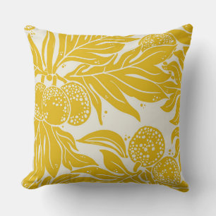 Breadfruit Pattern mustard yellow cream Throw Pillow
