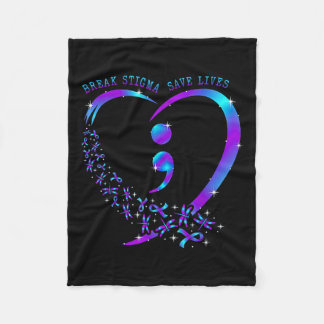 Break Stigma Save Lives Heart Semicolon Suicide Pr Fleece Blanket