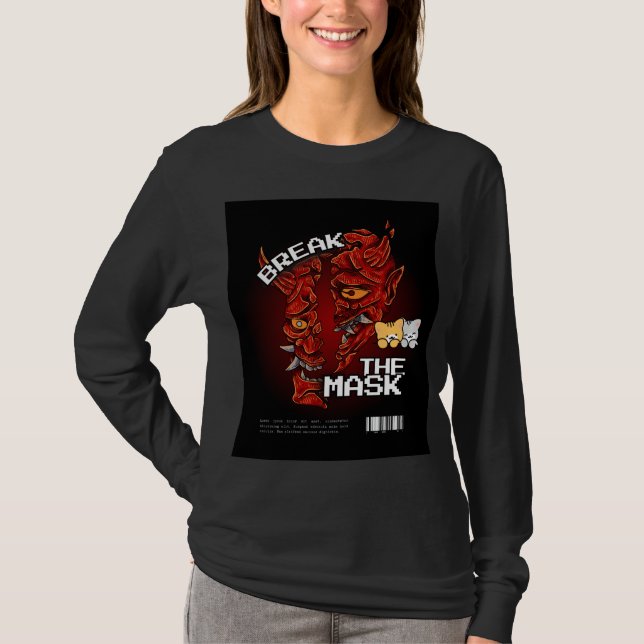 Break the mask & cute cat design t-shirt (Front)