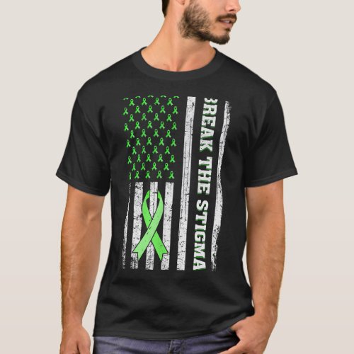 Break The Stigma Green Ribbon Flag Mental Health A T_Shirt