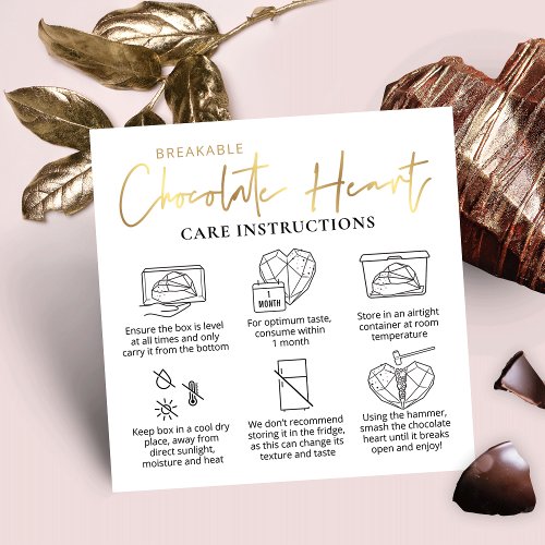 Breakable Chocolate Heart Care Guide White  Gold Square Business Card