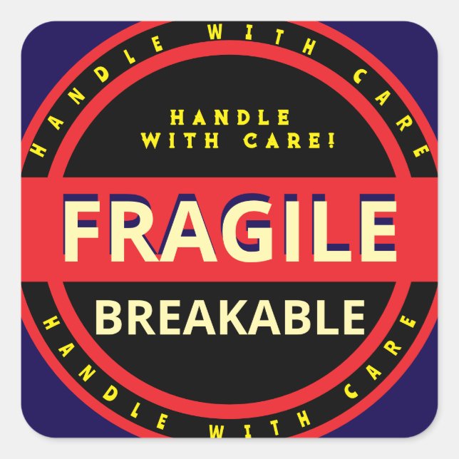 Breakable Fragile Red Black Yellow Square Sticker (Front)