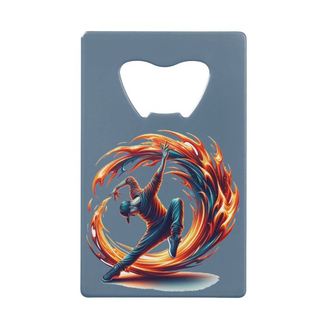 Breakdance Street Fire With Urban Energy  Credit Card Bottle Opener (Front)