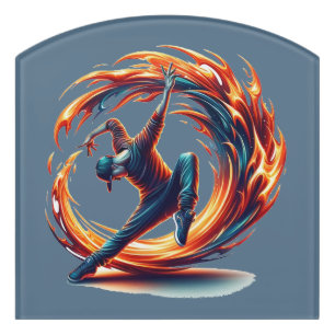 Breakdance Street Fire With Urban Energy Door Sign