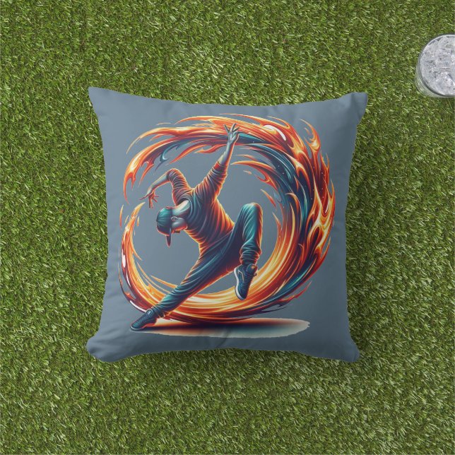 Breakdance Street Fire With Urban Energy  Outdoor Pillow (Grass)
