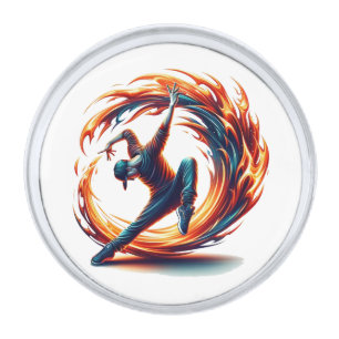 Breakdance Street Fire With Urban Energy Silver Finish Lapel Pin