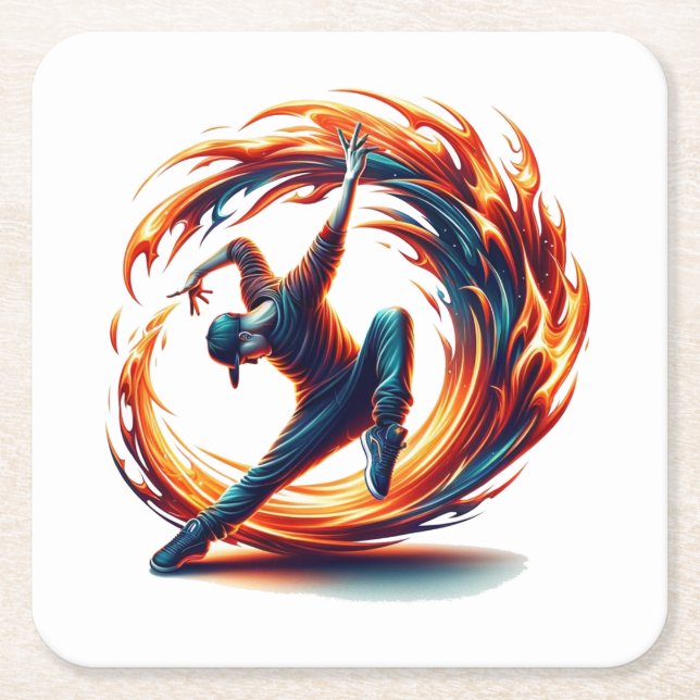 Breakdance Street Fire With Urban Energy  Square Paper Coaster (Front)