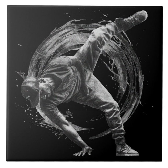 Breakdance Urban Style Monochrome Motion Art  Ceramic Tile (Front)