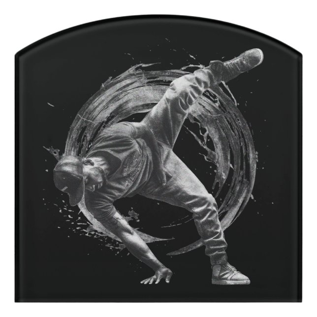Breakdance Urban Style Monochrome Motion Art  Door Sign (Contour Front)
