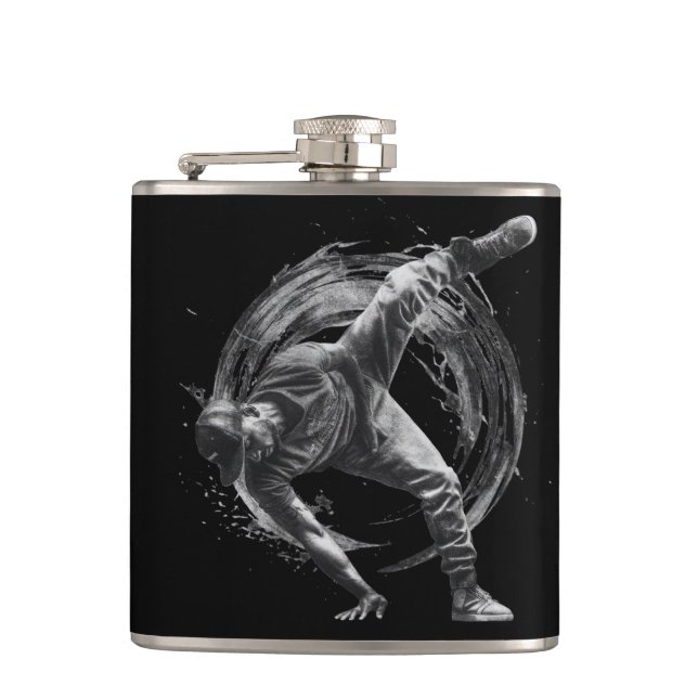 Breakdance Urban Style Monochrome Motion Art  Flask (Front)